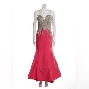 Tarik Ediz Beaded Evening Gown – Pink | Size 8 (M)
